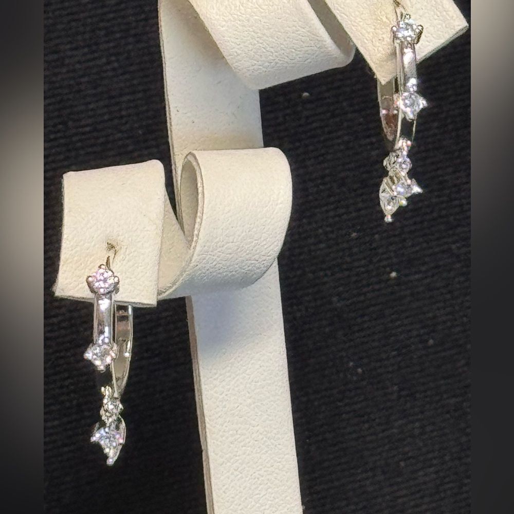 Anne Klein Silver and Crystal Dangle Huggy Earrings 1 inch